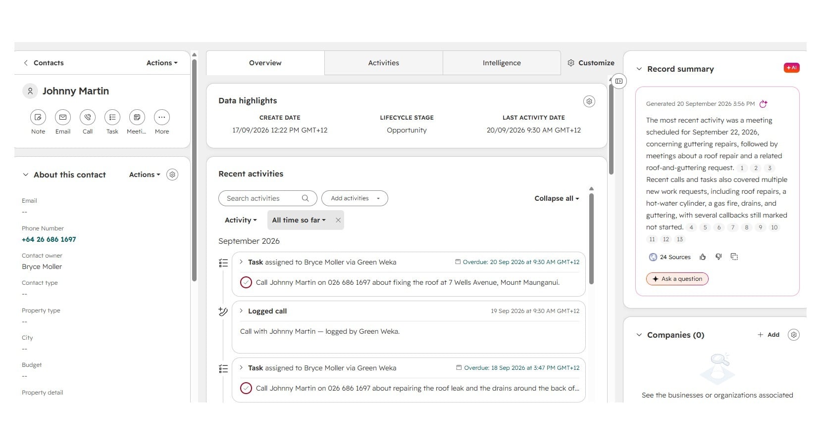 tasks created from a phone call
